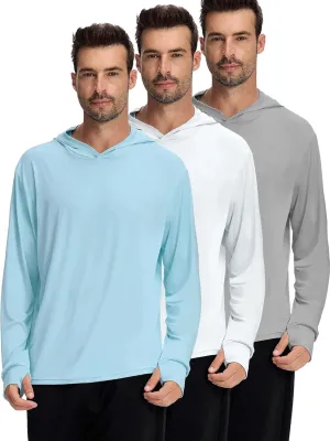 1 or 3 Pack Men's UPF 50  Fishing Shirts Long Sleeve UV Sun Protection Hoodie Hiking Rash Guard Fishing Outdoor Running