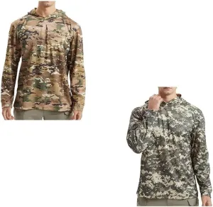 2PCS Men Sun Protection Hoodie Shirt Long Sleeve Camouflage Shirts UPF 50  Quick-Dry Summer Lightweight Athletic Pullover