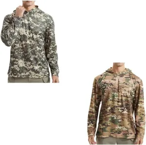 2PCS Men Sun Protection Hoodie Shirt Long Sleeve Camouflage Shirts UPF 50  Quick-Dry Summer Lightweight Athletic Pullover
