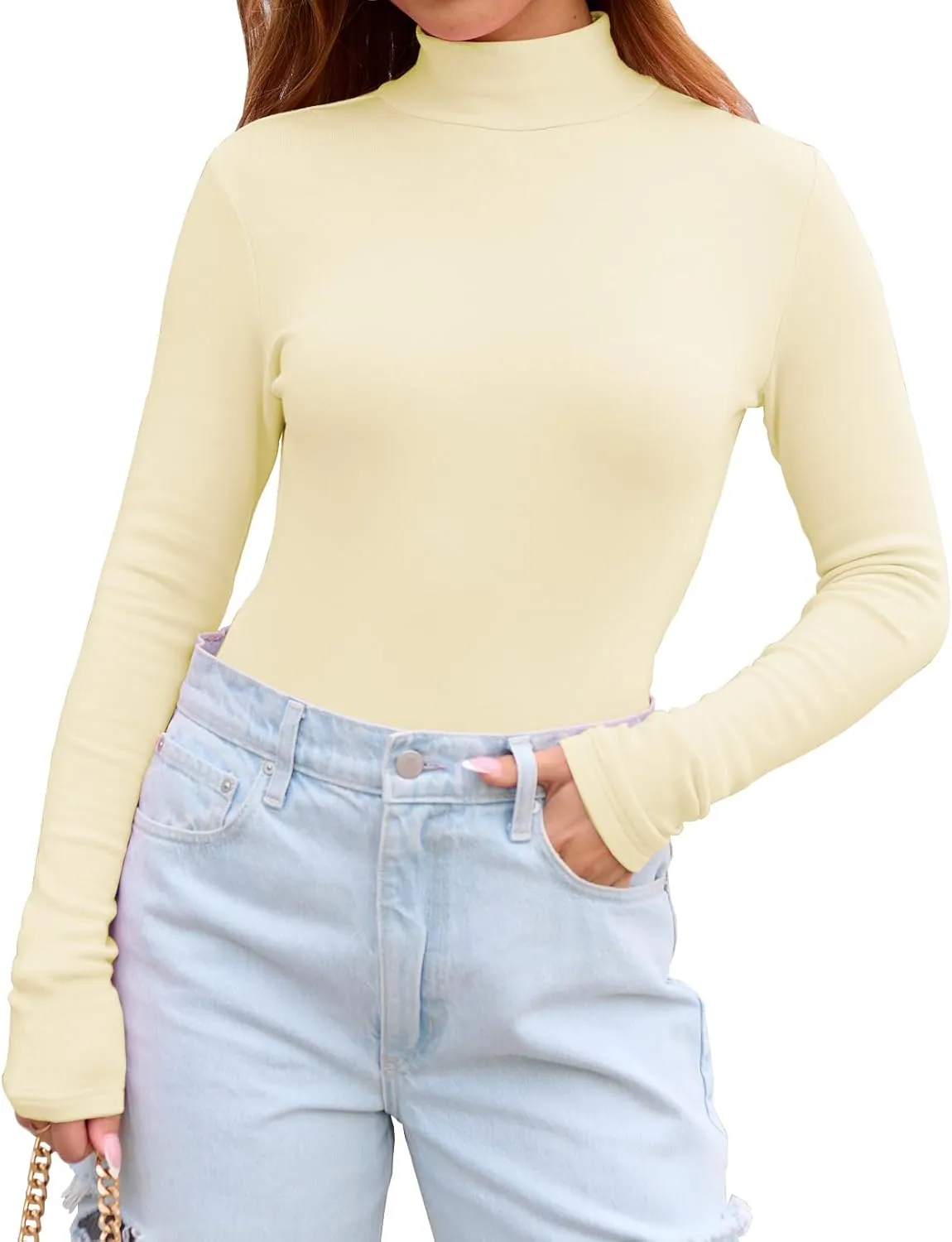 Abardsion Women's Long Sleeve Mock Turtleneck Shirts 2025 Fleece Lined Base Layer Slim Fit Thermal Underwear Tops
