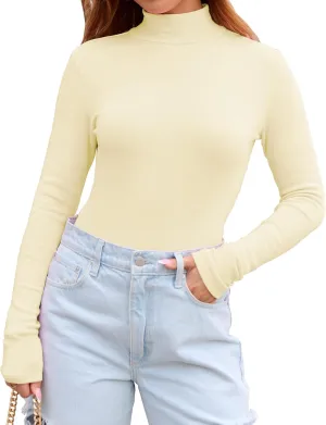 Abardsion Women's Long Sleeve Mock Turtleneck Shirts 2025 Fleece Lined Base Layer Slim Fit Thermal Underwear Tops