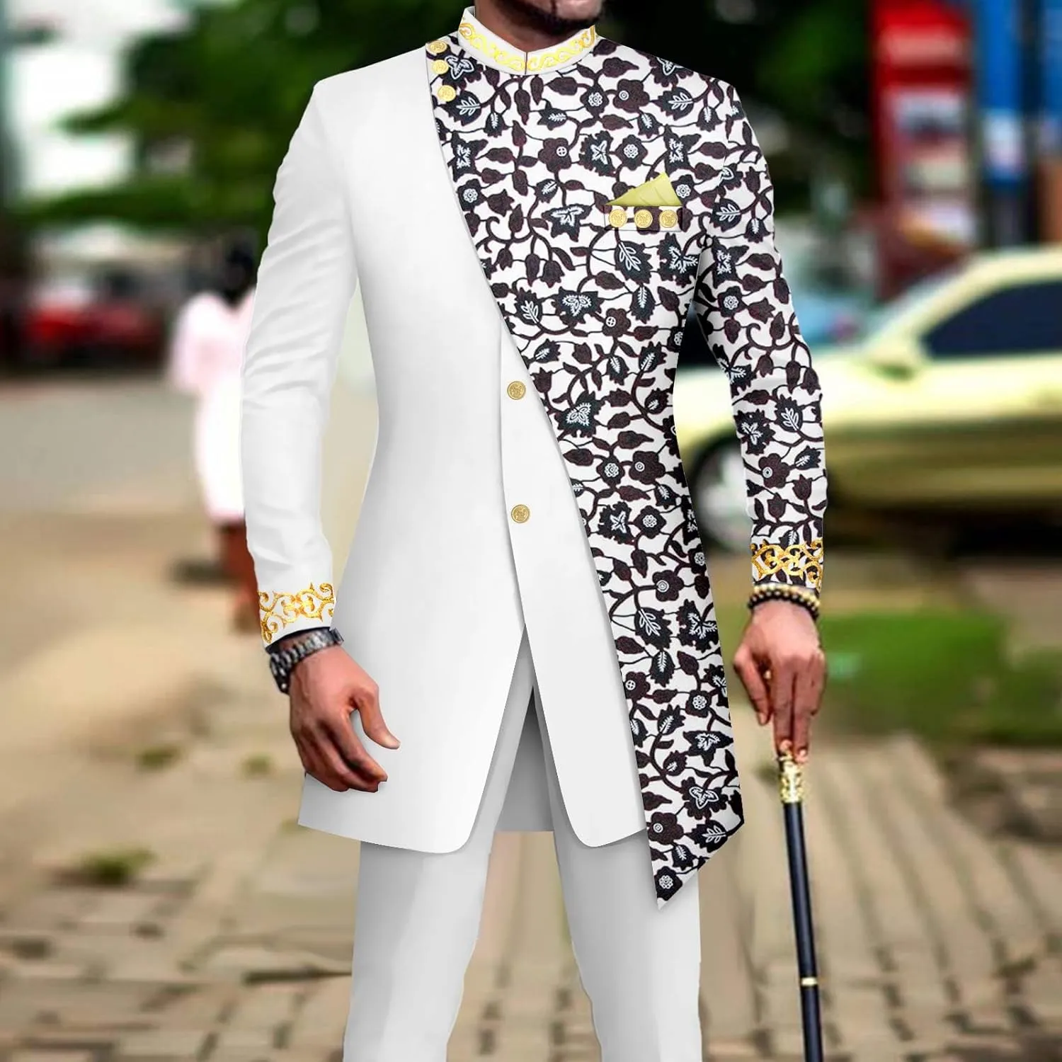 African Suits for Men Embroidery Print Blazer and Pants Set Business Suit Party Wedding Evening