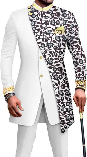 African Suits for Men Embroidery Print Blazer and Pants Set Business Suit Party Wedding Evening