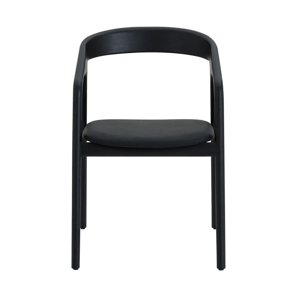 Agas Dining Armchair Set of 2, Curved Back, Faux Leather Upholstery, Black By Casagear Home