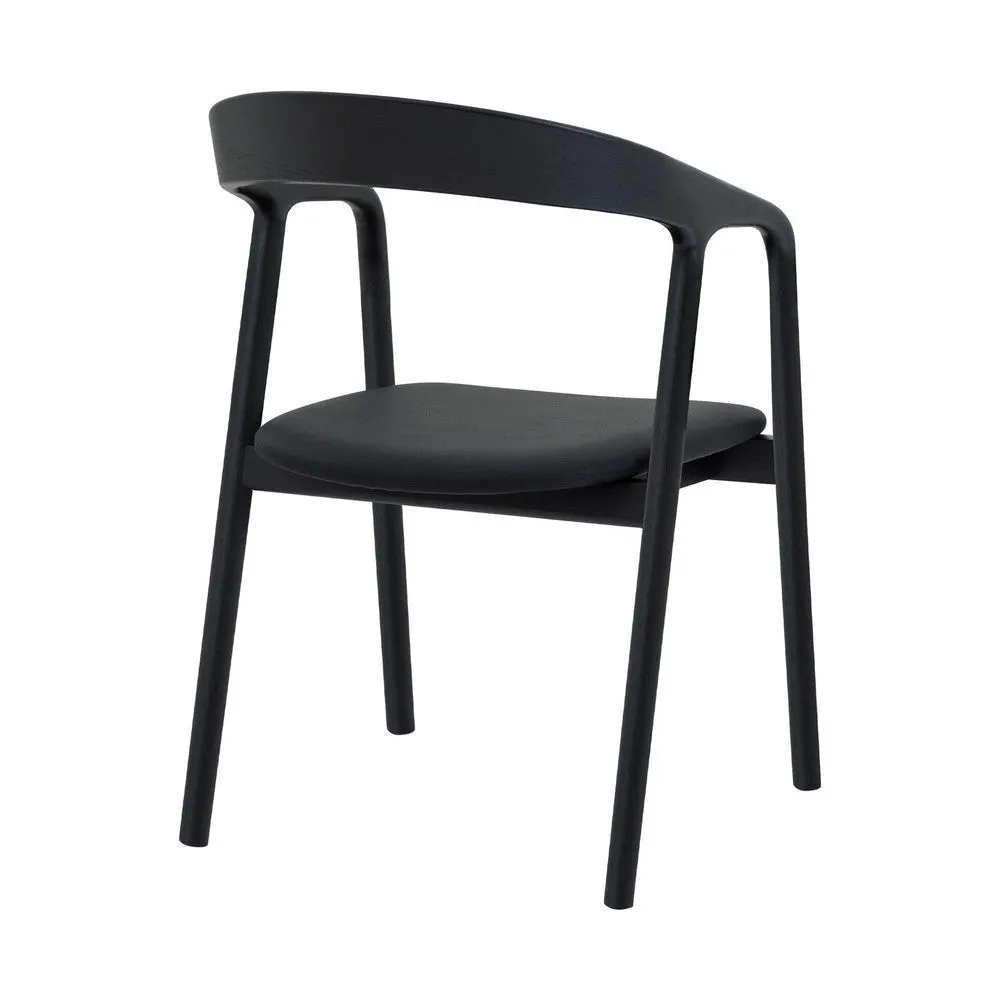 Agas Dining Armchair Set of 2, Curved Back, Faux Leather Upholstery, Black By Casagear Home
