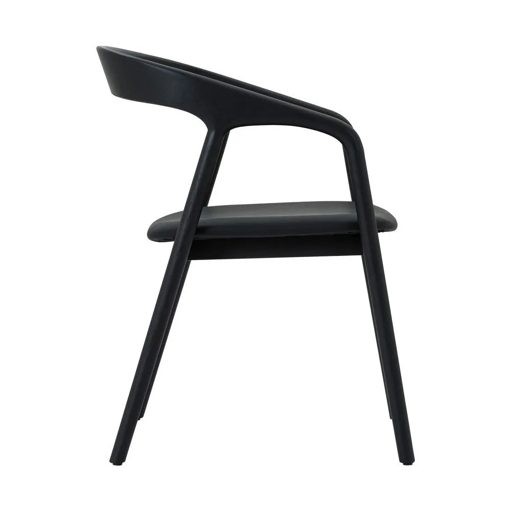 Agas Dining Armchair Set of 2, Curved Back, Faux Leather Upholstery, Black By Casagear Home