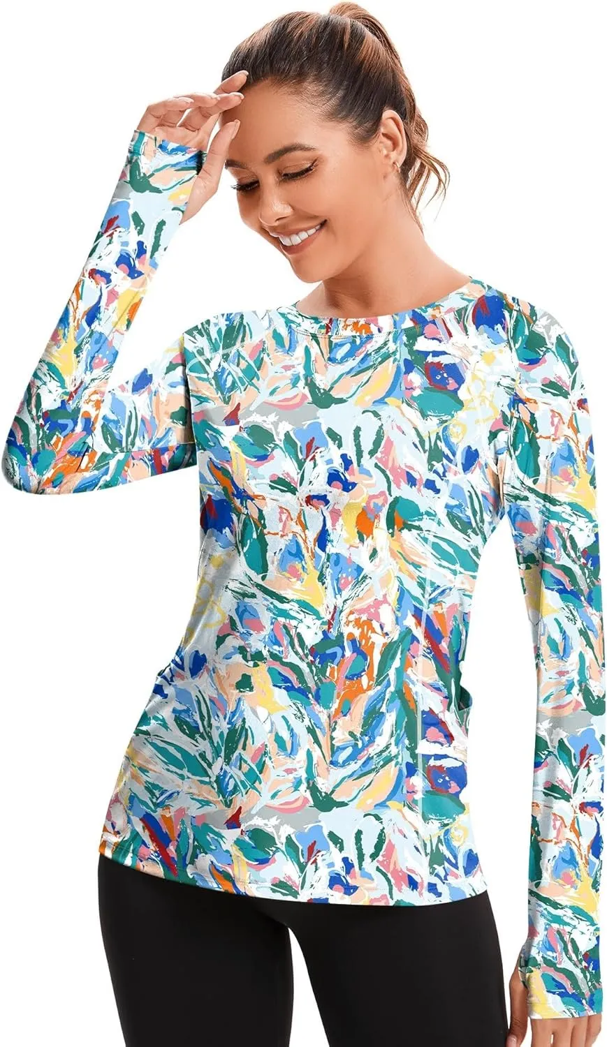 AKEWEI Womens Rash Guard UPF 50  SPF UV Long Sleeve Sun Protection Shirts Swim Tops with Thumb Hole
