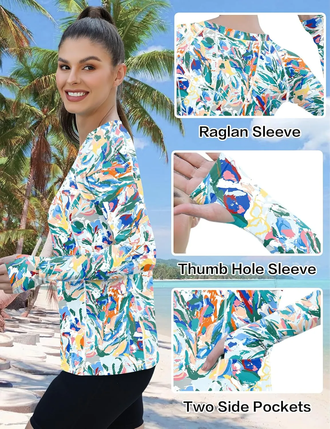 AKEWEI Womens Rash Guard UPF 50  SPF UV Long Sleeve Sun Protection Shirts Swim Tops with Thumb Hole