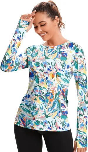 AKEWEI Womens Rash Guard UPF 50  SPF UV Long Sleeve Sun Protection Shirts Swim Tops with Thumb Hole