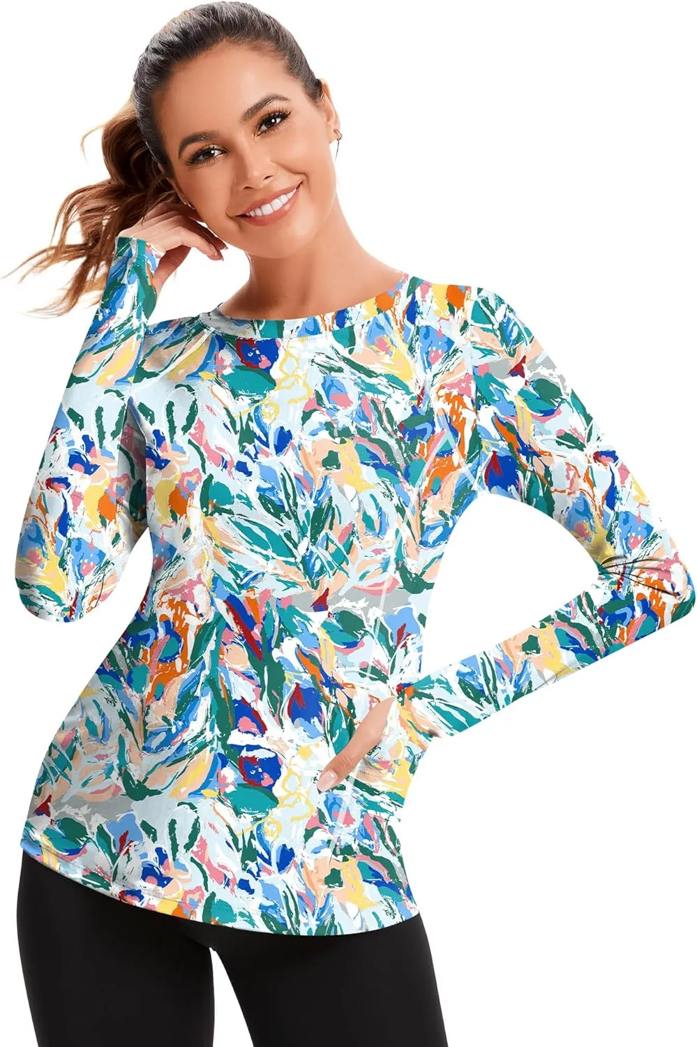 AKEWEI Womens Rash Guard UPF 50  SPF UV Long Sleeve Sun Protection Shirts Swim Tops with Thumb Hole