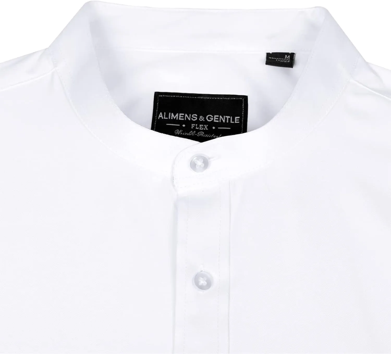 Alimens & Gentle Men's Banded Collar Dress Shirts Wrinkle Free Long Sleeve Mandarin Collar Button Down Shirt