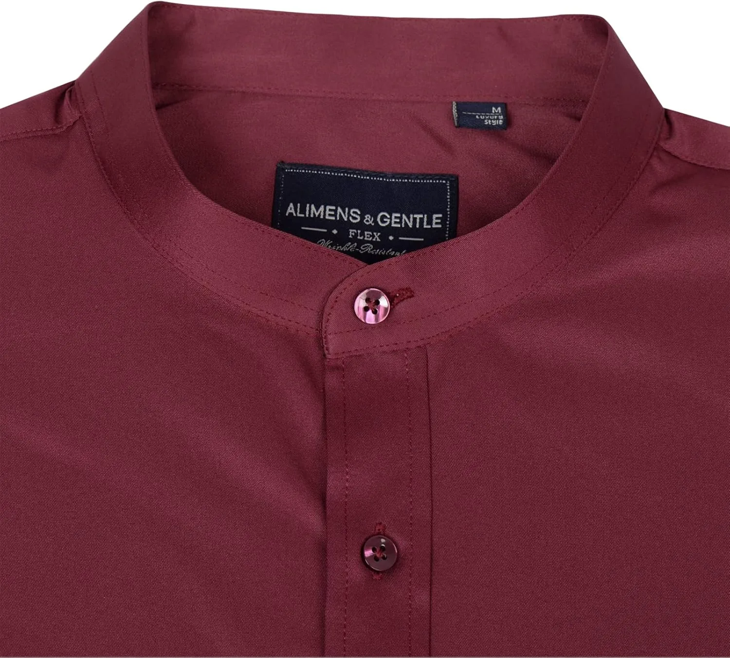 Alimens & Gentle Men's Banded Collar Dress Shirts Wrinkle Free Long Sleeve Mandarin Collar Button Down Shirt