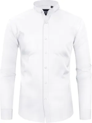 Alimens & Gentle Men's Banded Collar Dress Shirts Wrinkle Free Long Sleeve Mandarin Collar Button Down Shirt