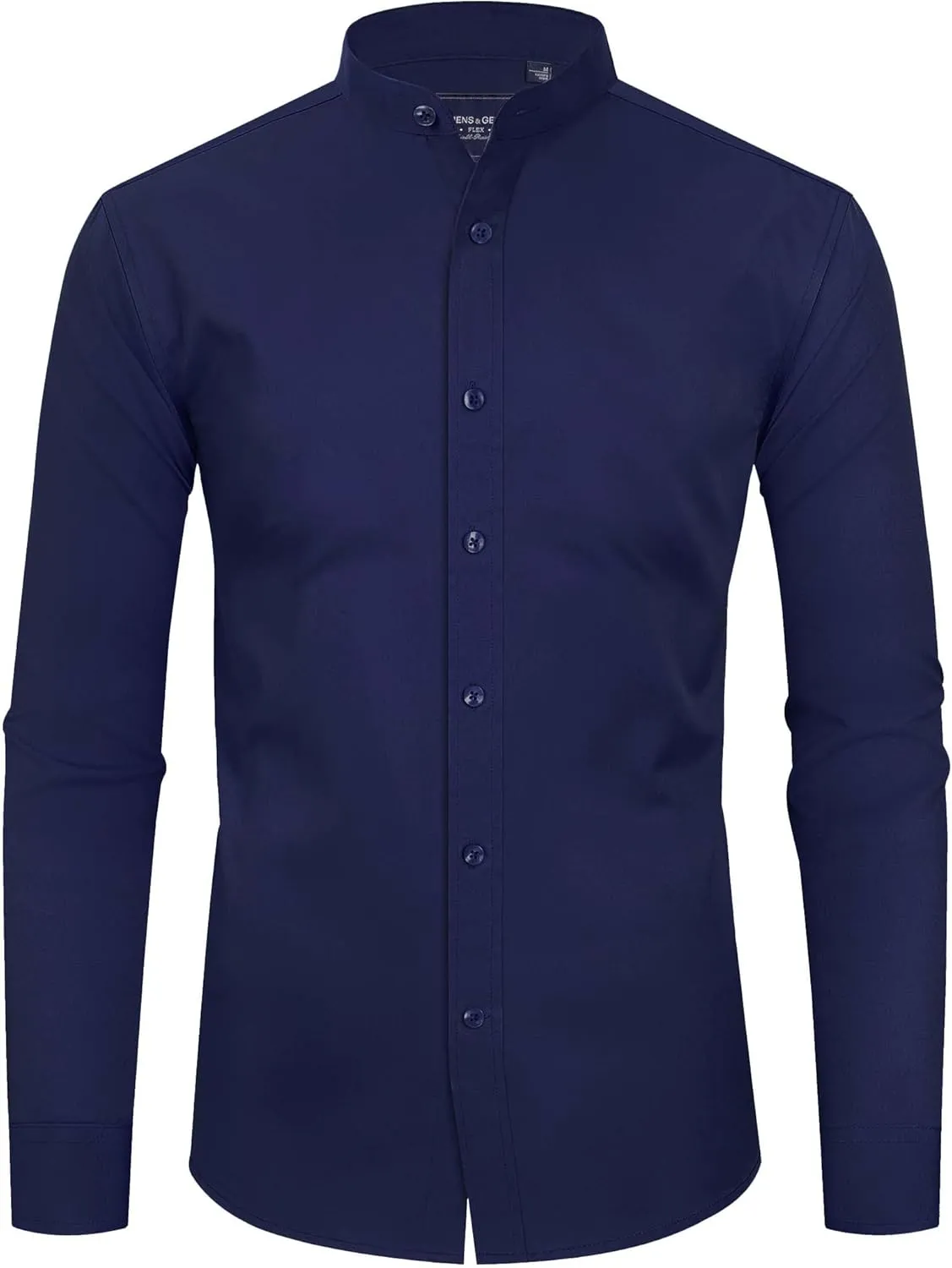 Alimens & Gentle Men's Banded Collar Dress Shirts Wrinkle Free Long Sleeve Mandarin Collar Button Down Shirt