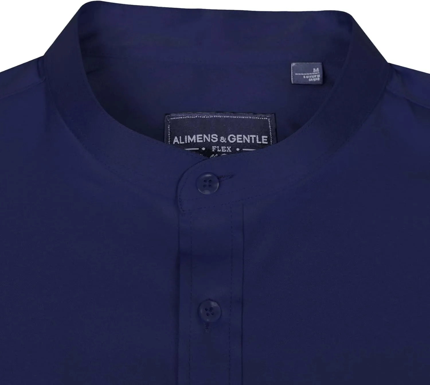 Alimens & Gentle Men's Banded Collar Dress Shirts Wrinkle Free Long Sleeve Mandarin Collar Button Down Shirt