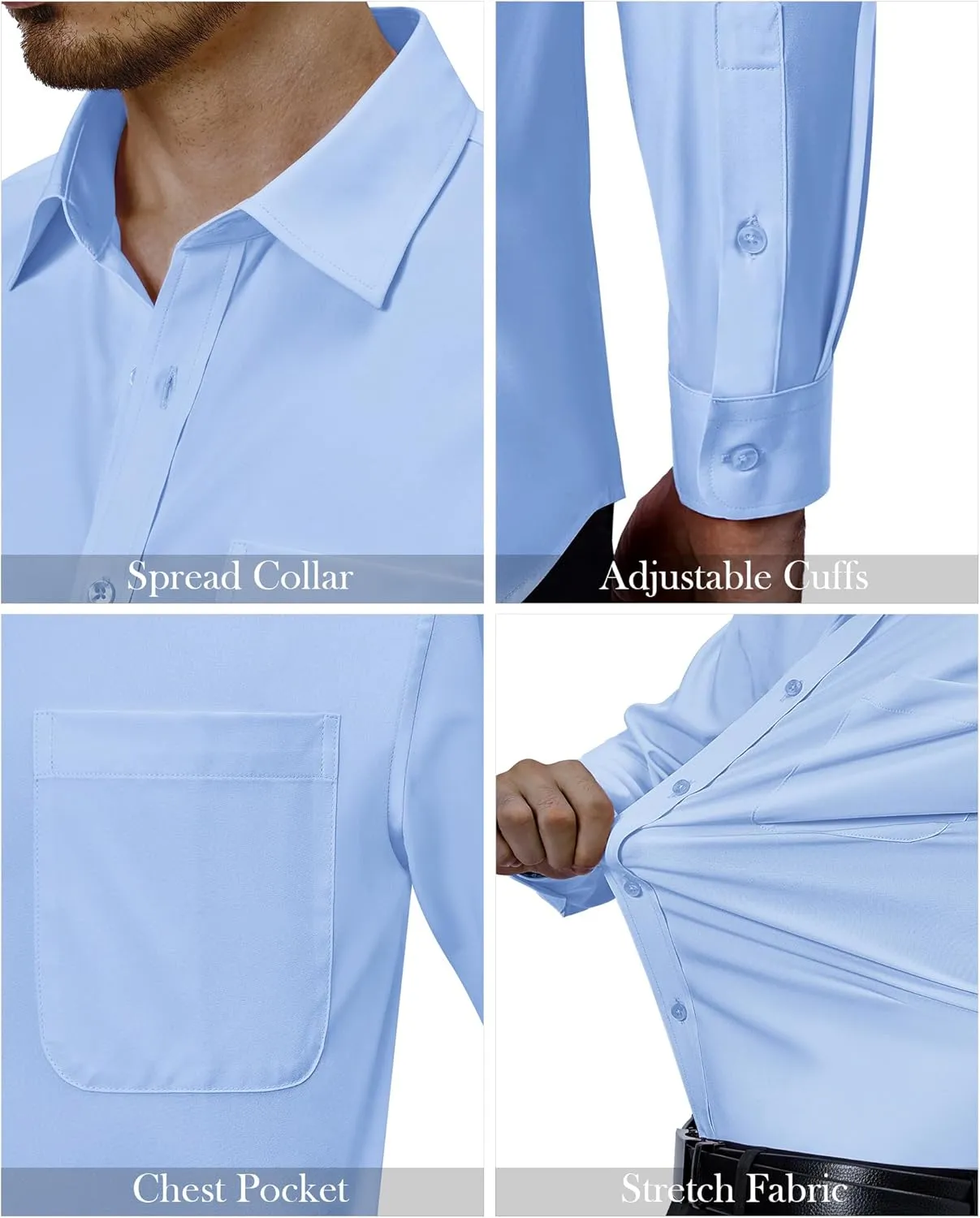 Alimens & Gentle Mens Dress Shirts 4-Way Stretch Long Sleeve Collared Casual Solid Wedding Dating Button Down Shirt