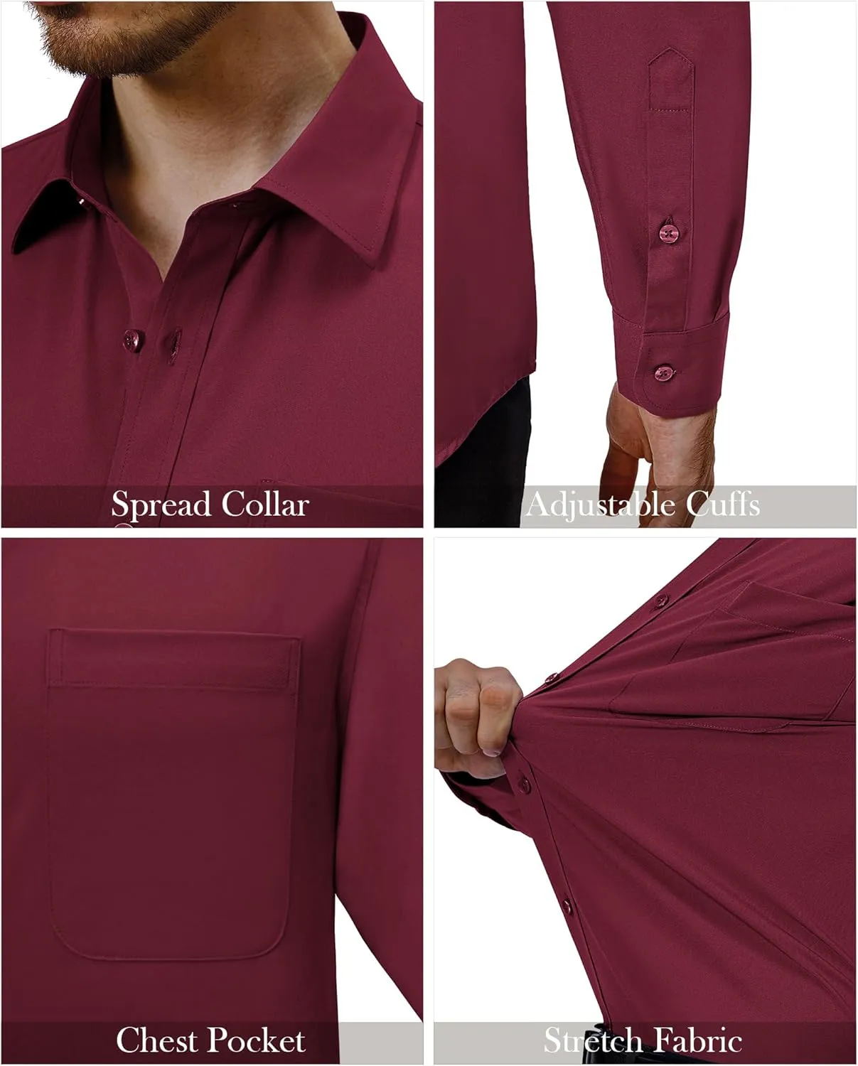 Alimens & Gentle Mens Dress Shirts 4-Way Stretch Long Sleeve Collared Casual Solid Wedding Dating Button Down Shirt