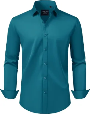 Alimens & Gentle Men's Dress Shirts Transitional Weather Long Sleeve Stretch Wrinkle-Free Button Down Top