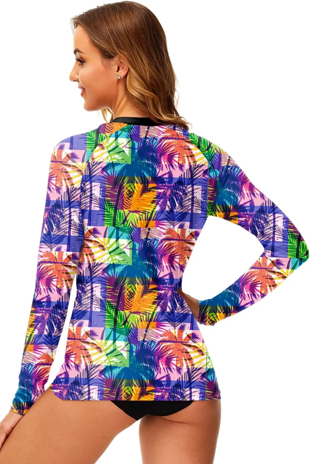 AOBUTE Women Zip Rash Guard UPF 50  Surf Swim Shirts with Thumb Hole
