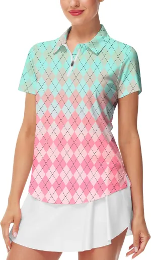 AOBUTE Women's Short Sleeve Golf Shirts Gradient 1/4 Zip Tennis Shirt