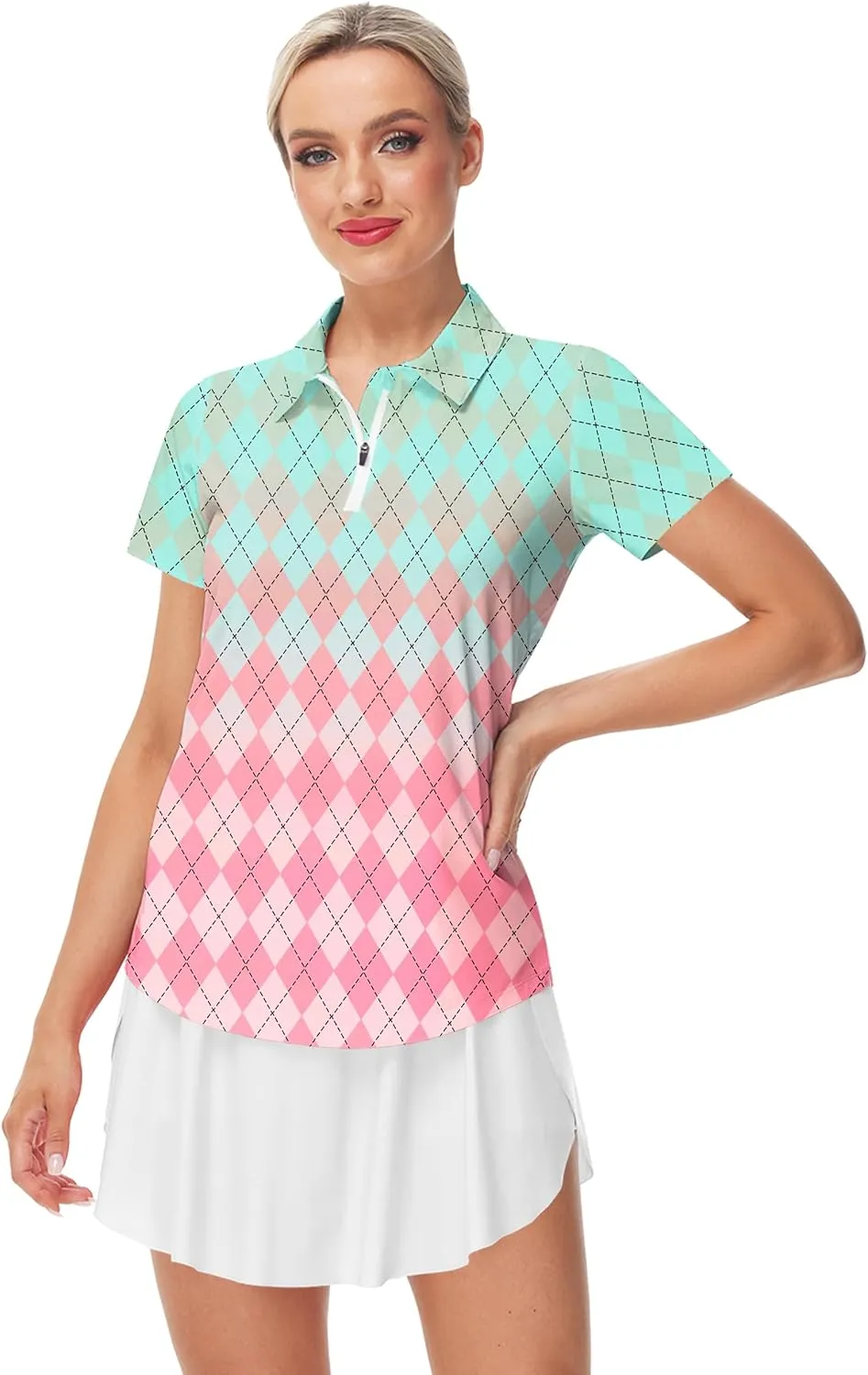 AOBUTE Women's Short Sleeve Golf Shirts Gradient 1/4 Zip Tennis Shirt