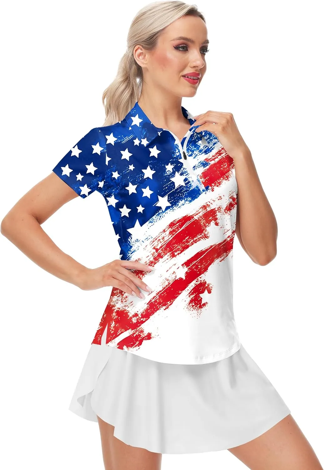 AOBUTE Women's Short Sleeve Golf Shirts Gradient 1/4 Zip Tennis Shirt