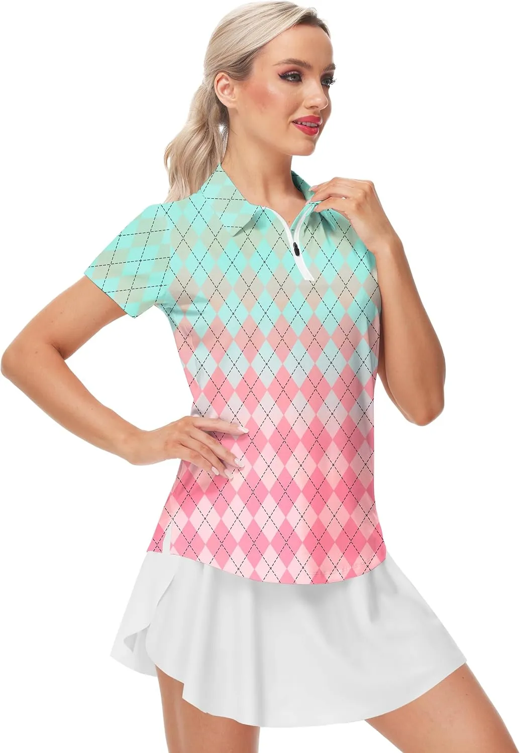 AOBUTE Women's Short Sleeve Golf Shirts Gradient 1/4 Zip Tennis Shirt