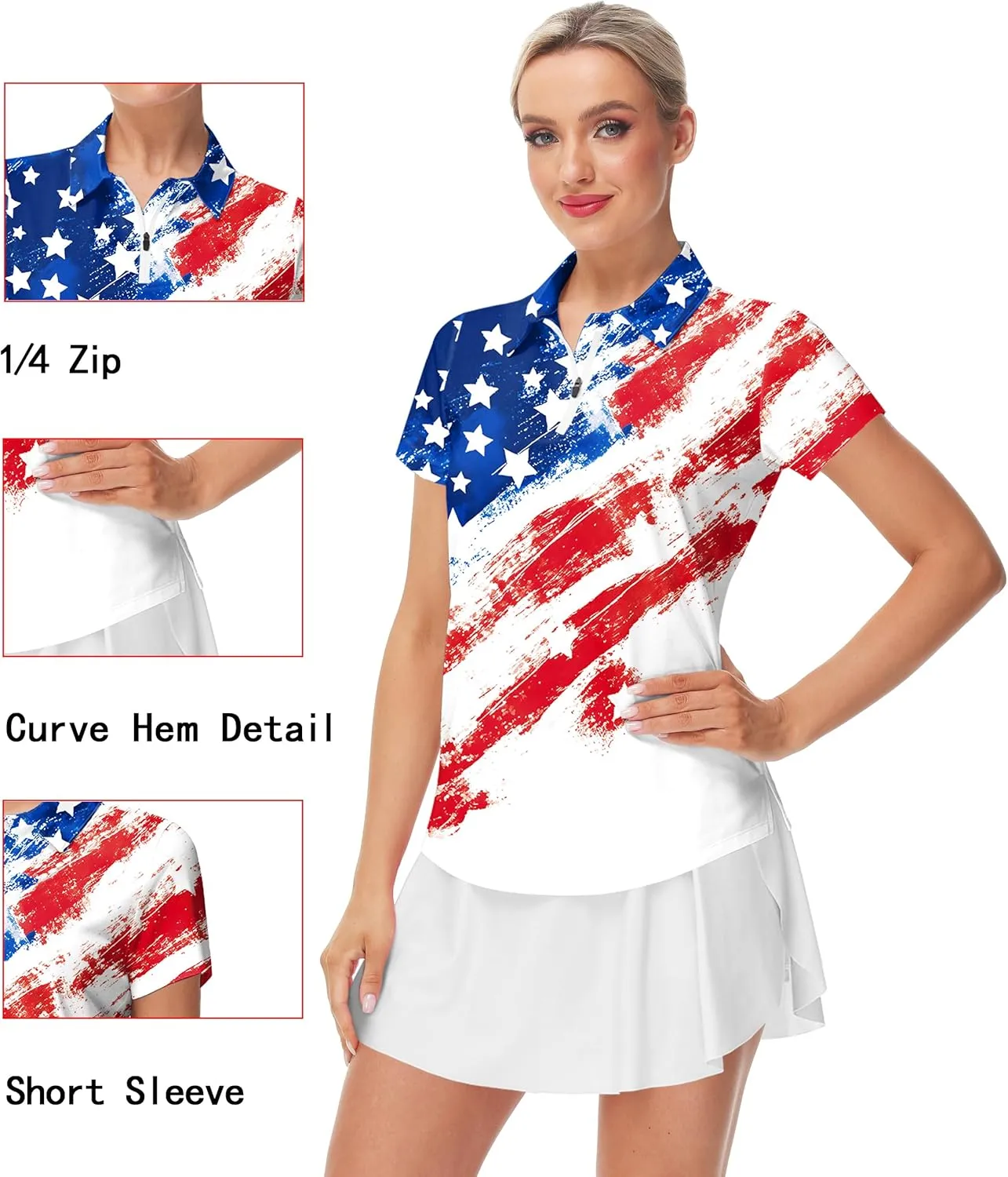 AOBUTE Women's Short Sleeve Golf Shirts Gradient 1/4 Zip Tennis Shirt