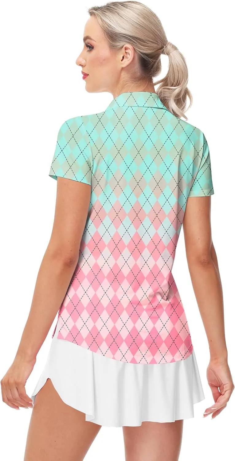AOBUTE Women's Short Sleeve Golf Shirts Gradient 1/4 Zip Tennis Shirt