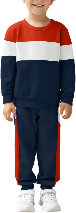 Arshiner Boys Long Sleeve Color Block Sweatshirt & Sweatpants Toddler Boy Fall Winter 2 Piece Outfit