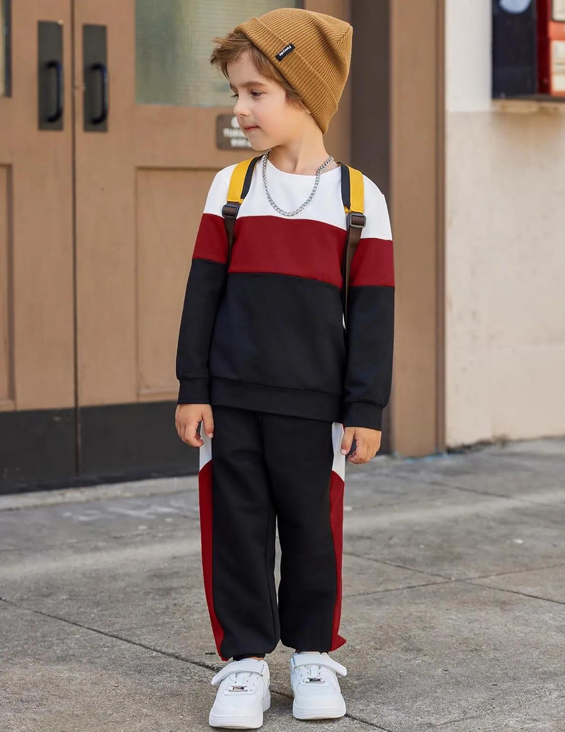 Arshiner Boys Long Sleeve Color Block Sweatshirt & Sweatpants Toddler Boy Fall Winter 2 Piece Outfit