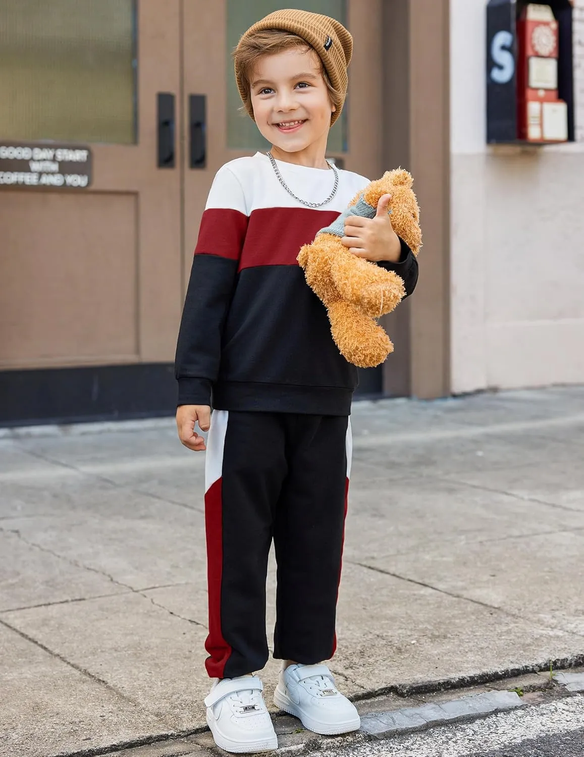 Arshiner Boys Long Sleeve Color Block Sweatshirt & Sweatpants Toddler Boy Fall Winter 2 Piece Outfit