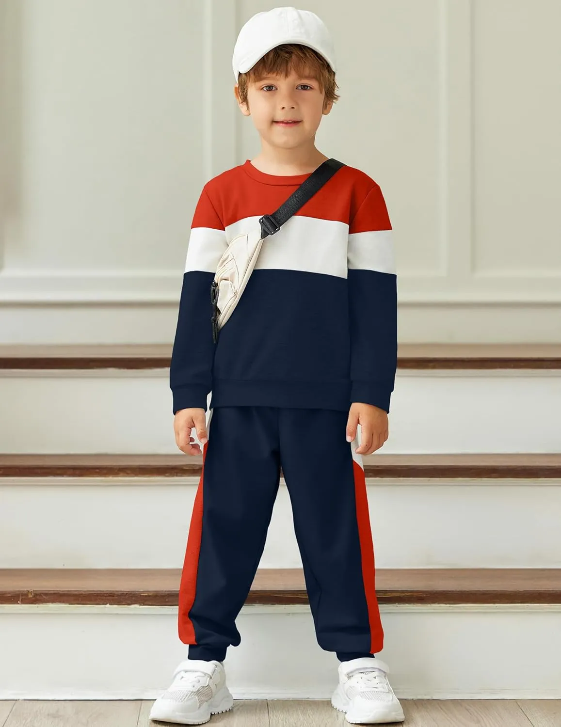 Arshiner Boys Long Sleeve Color Block Sweatshirt & Sweatpants Toddler Boy Fall Winter 2 Piece Outfit