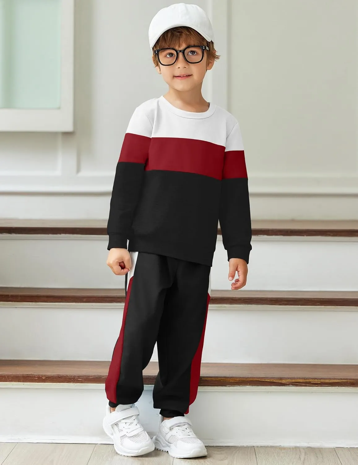 Arshiner Boys Long Sleeve Color Block Sweatshirt & Sweatpants Toddler Boy Fall Winter 2 Piece Outfit
