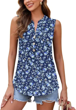 AUSELILY Women's 2025 Summer Slim Tank Tops Ladies V Neck Sleeveless Button Decoration Shirts