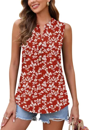AUSELILY Women's 2025 Summer Slim Tank Tops Ladies V Neck Sleeveless Button Decoration Shirts