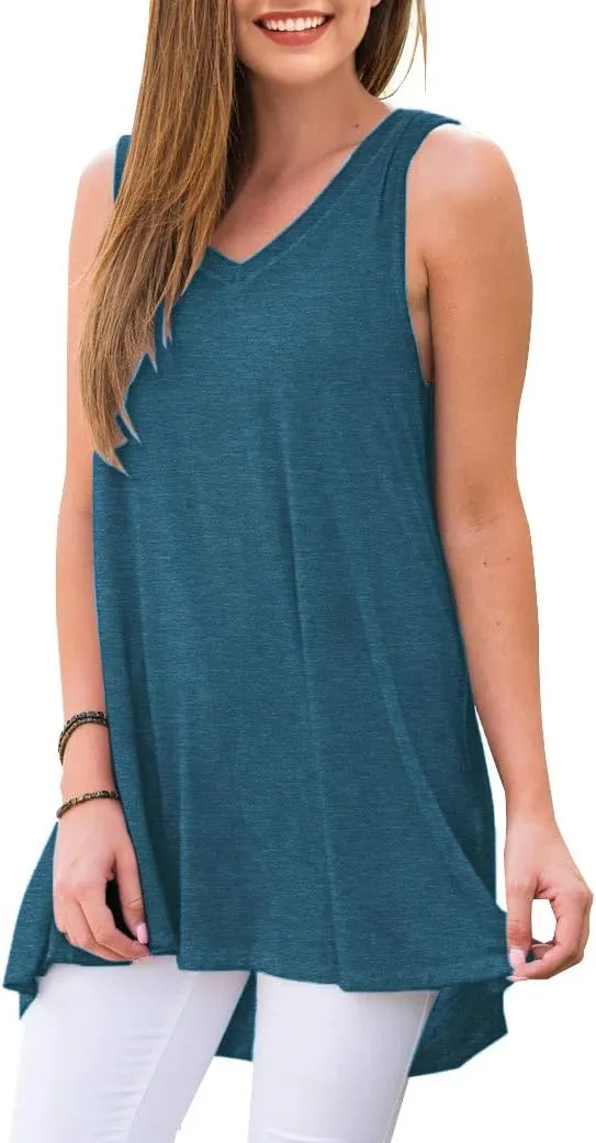 AWULIFFAN Women's Summer Sleeveless V-Neck T-Shirt Tunic Tops Blouse Shirts