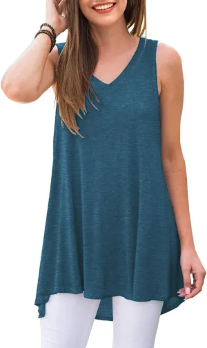 AWULIFFAN Women's Summer Sleeveless V-Neck T-Shirt Tunic Tops Blouse Shirts