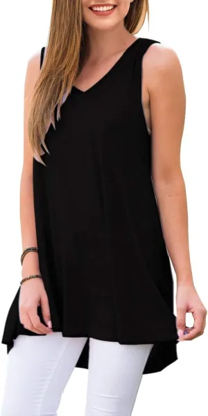 AWULIFFAN Women's Summer Sleeveless V-Neck T-Shirt Tunic Tops Blouse Shirts