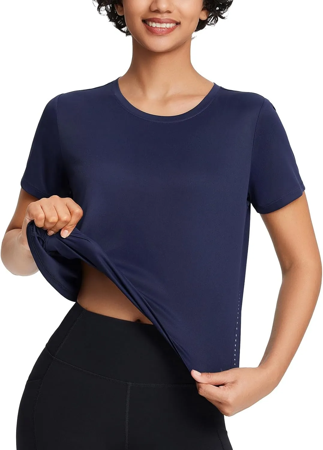 baleaf Women's Workout Tops Athletic Shirts Cropped Short Sleeve Split Back Running Gym Quick Dry Sun Protection UPF 50 