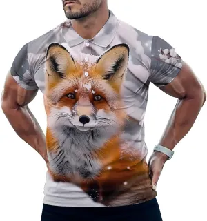 Beautiful Fox in Winter Mens Short Sleeve Polo Shirts Straight Sports Golf Tennis T-Shirt Quick Dry Long Top