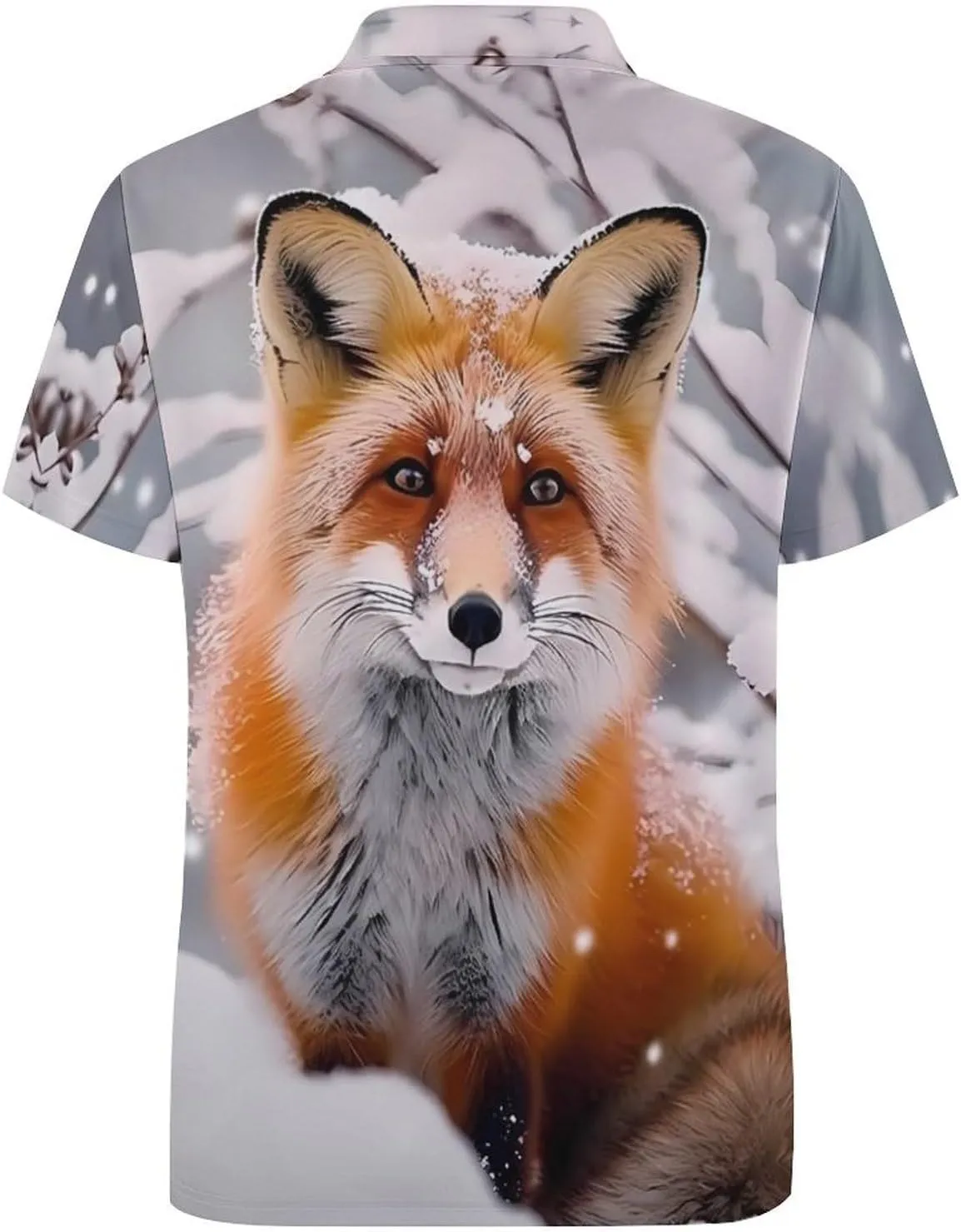 Beautiful Fox in Winter Mens Short Sleeve Polo Shirts Straight Sports Golf Tennis T-Shirt Quick Dry Long Top