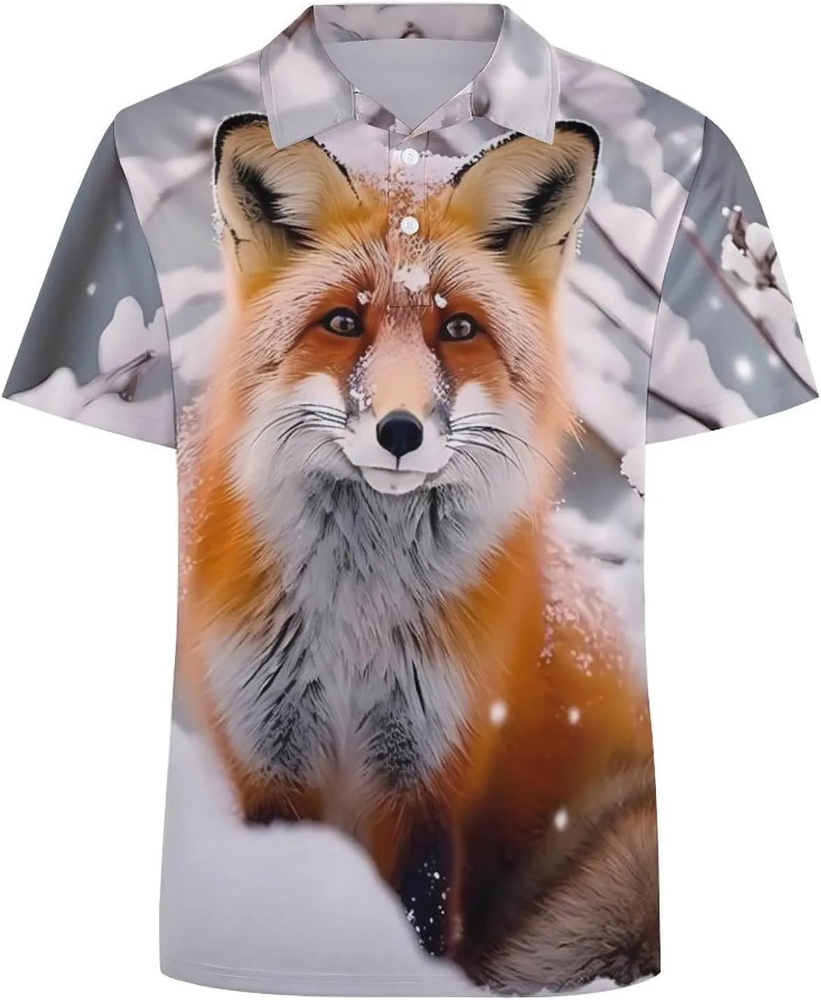 Beautiful Fox in Winter Mens Short Sleeve Polo Shirts Straight Sports Golf Tennis T-Shirt Quick Dry Long Top
