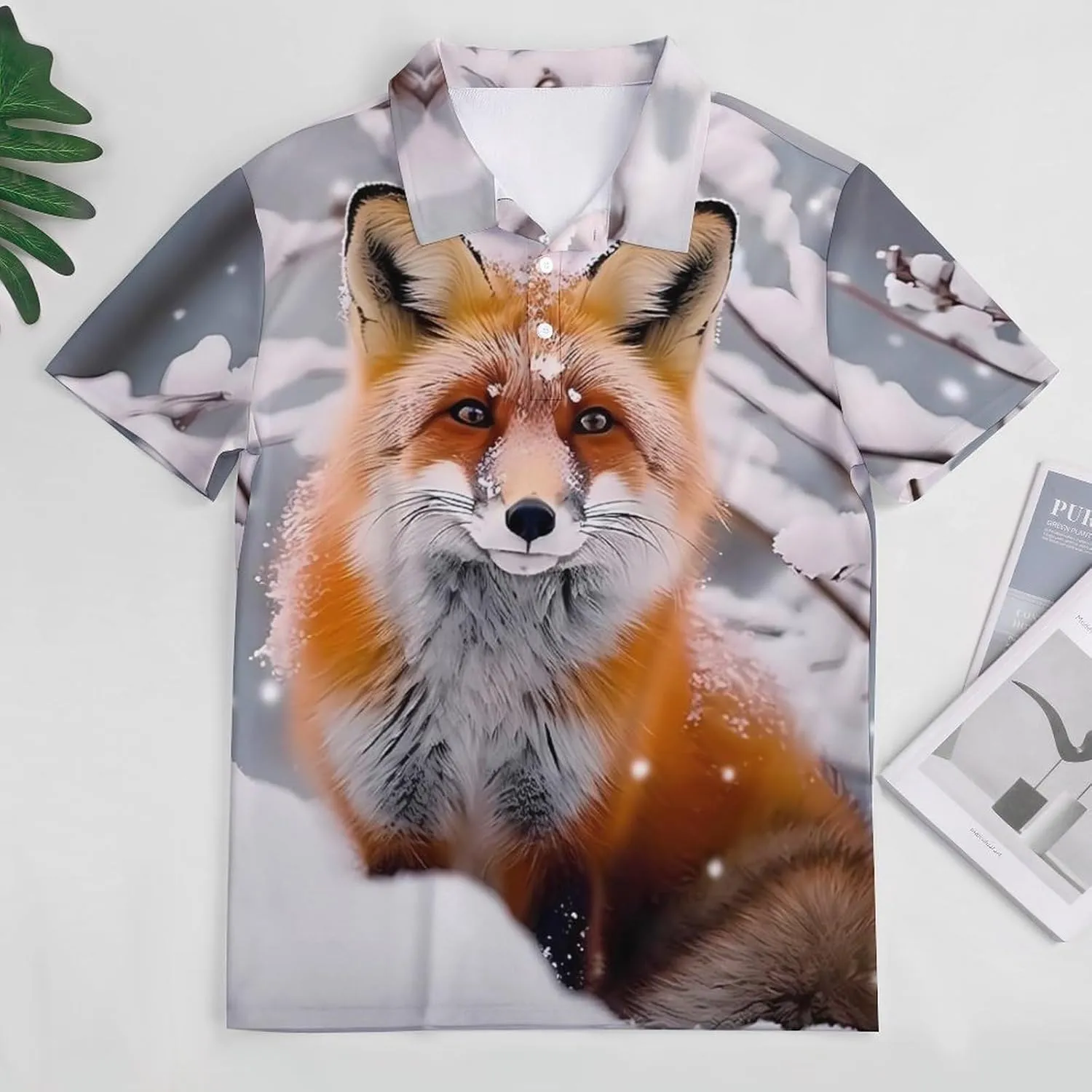 Beautiful Fox in Winter Mens Short Sleeve Polo Shirts Straight Sports Golf Tennis T-Shirt Quick Dry Long Top