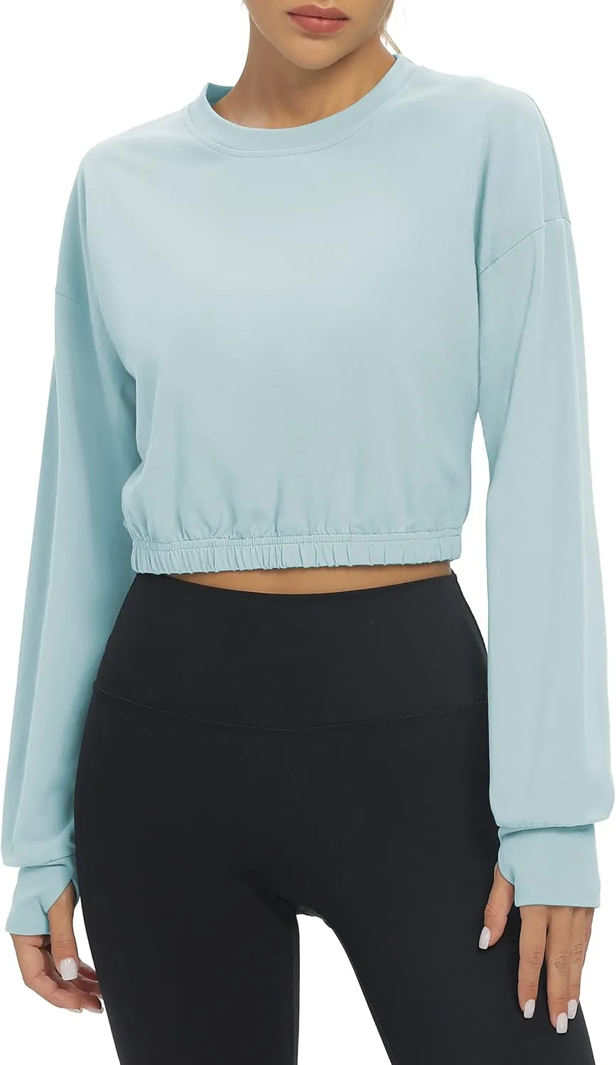 Bestisun Long Sleeve Workout Shirts Athletic Gym Yoga Crop Tops for Women