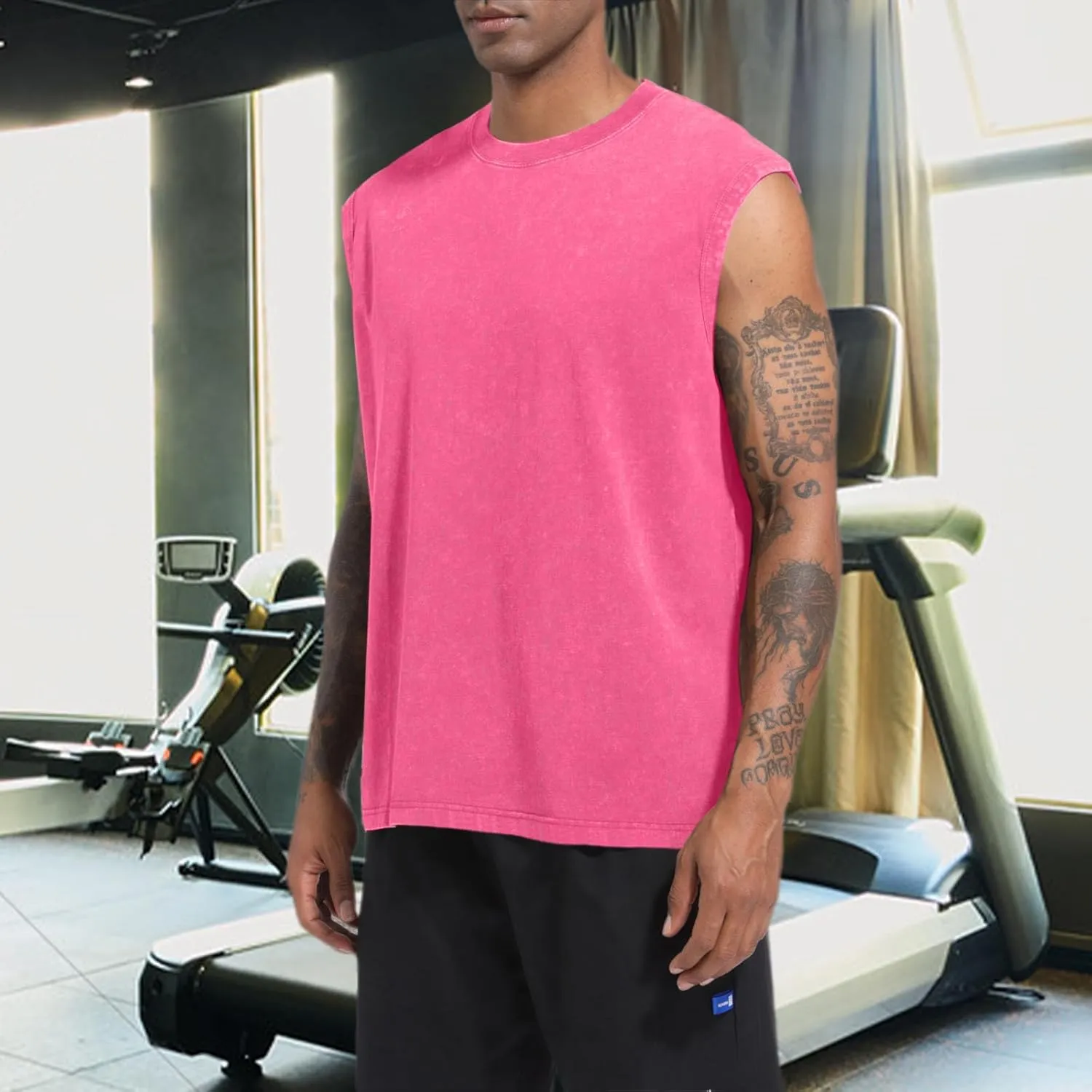 BINTEHGS Muscle Sleeveless Shirts for Men Cotton Summer Plain Gym Workout Tank Tops Crewneck Solid Loose Fit Hippie Tanks