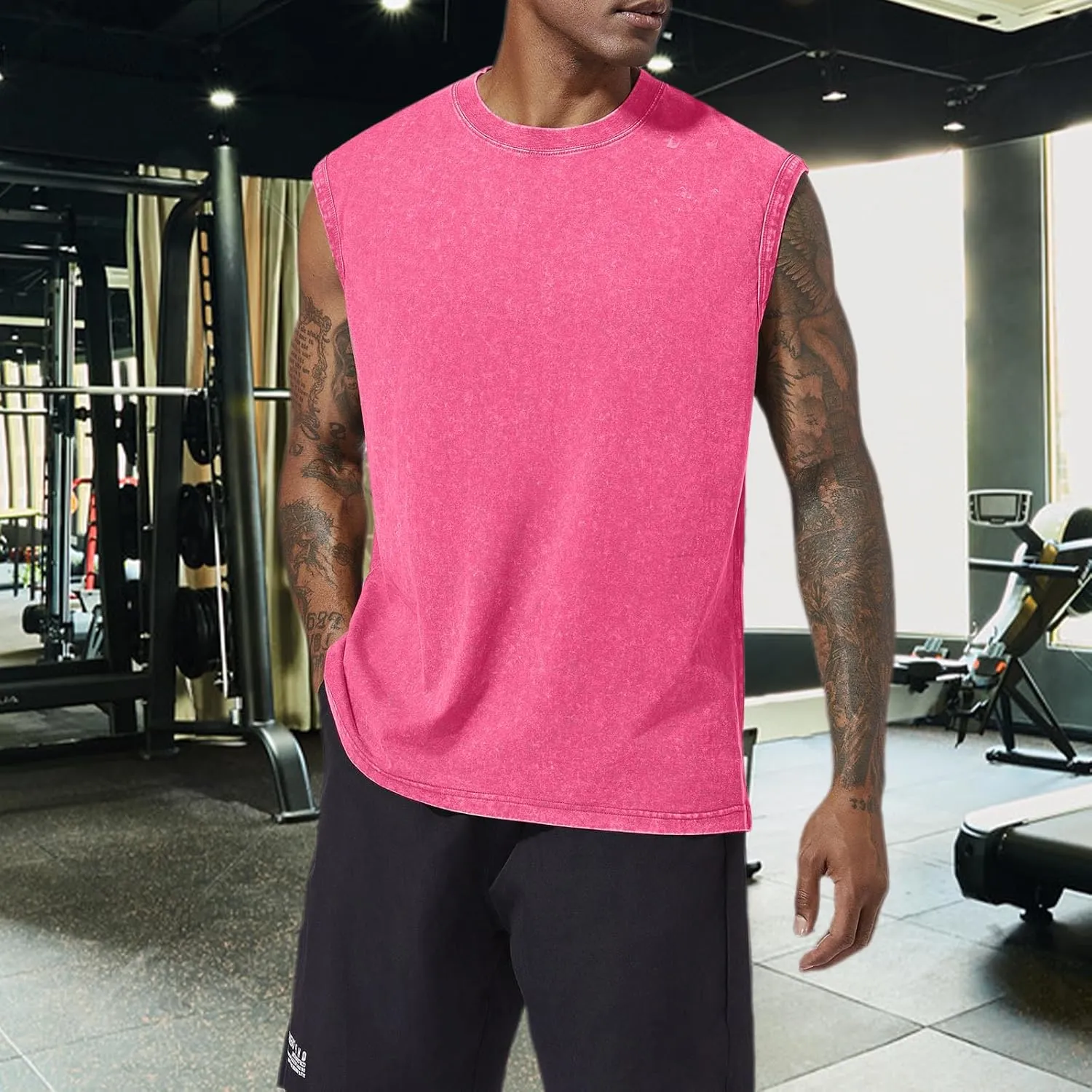 BINTEHGS Muscle Sleeveless Shirts for Men Cotton Summer Plain Gym Workout Tank Tops Crewneck Solid Loose Fit Hippie Tanks