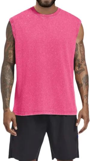 BINTEHGS Muscle Sleeveless Shirts for Men Cotton Summer Plain Gym Workout Tank Tops Crewneck Solid Loose Fit Hippie Tanks