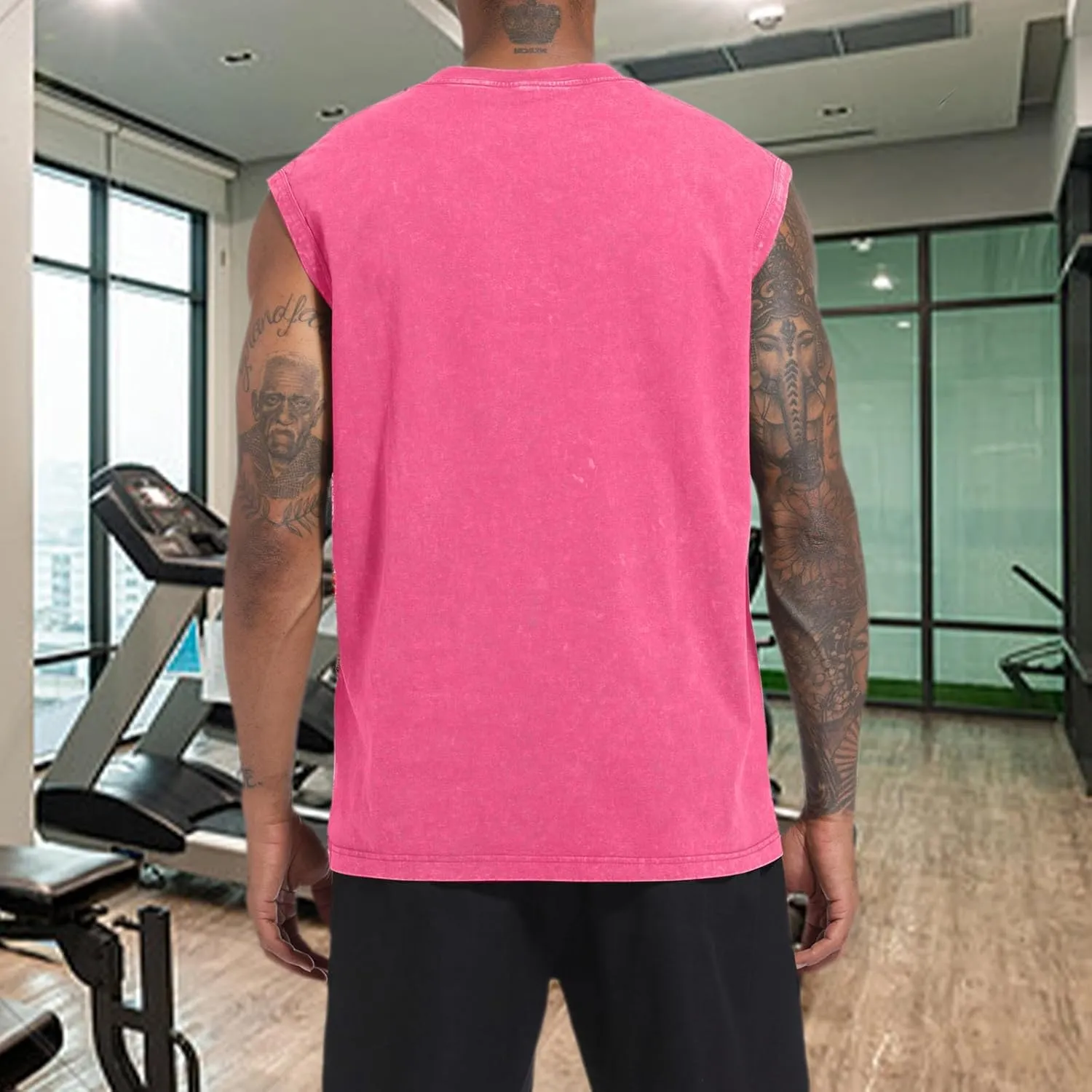 BINTEHGS Muscle Sleeveless Shirts for Men Cotton Summer Plain Gym Workout Tank Tops Crewneck Solid Loose Fit Hippie Tanks
