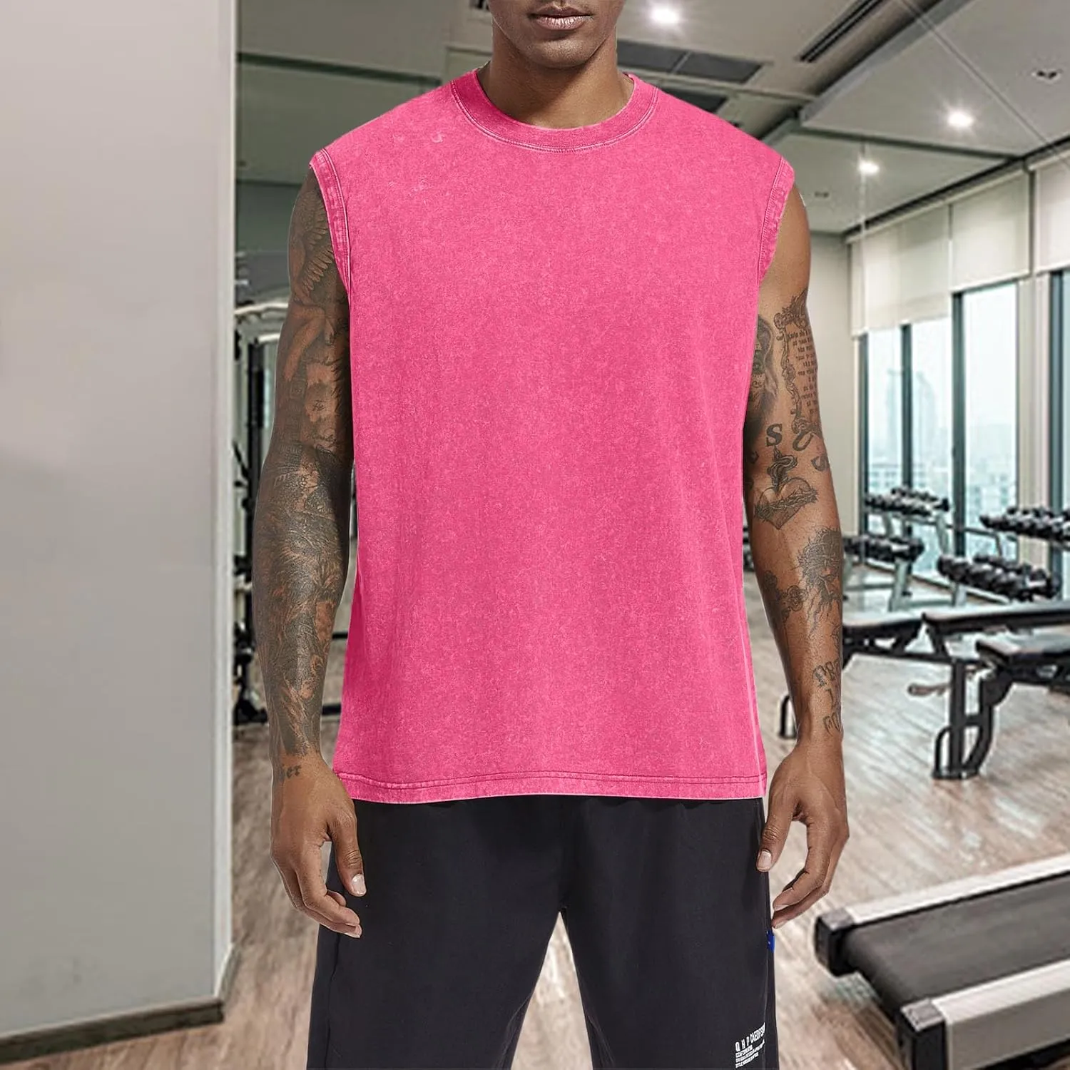 BINTEHGS Muscle Sleeveless Shirts for Men Cotton Summer Plain Gym Workout Tank Tops Crewneck Solid Loose Fit Hippie Tanks